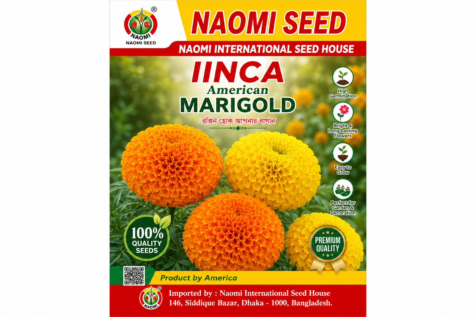 IINCA American Marigold Flower Seeds Premium Imported High Germination Seed Packet