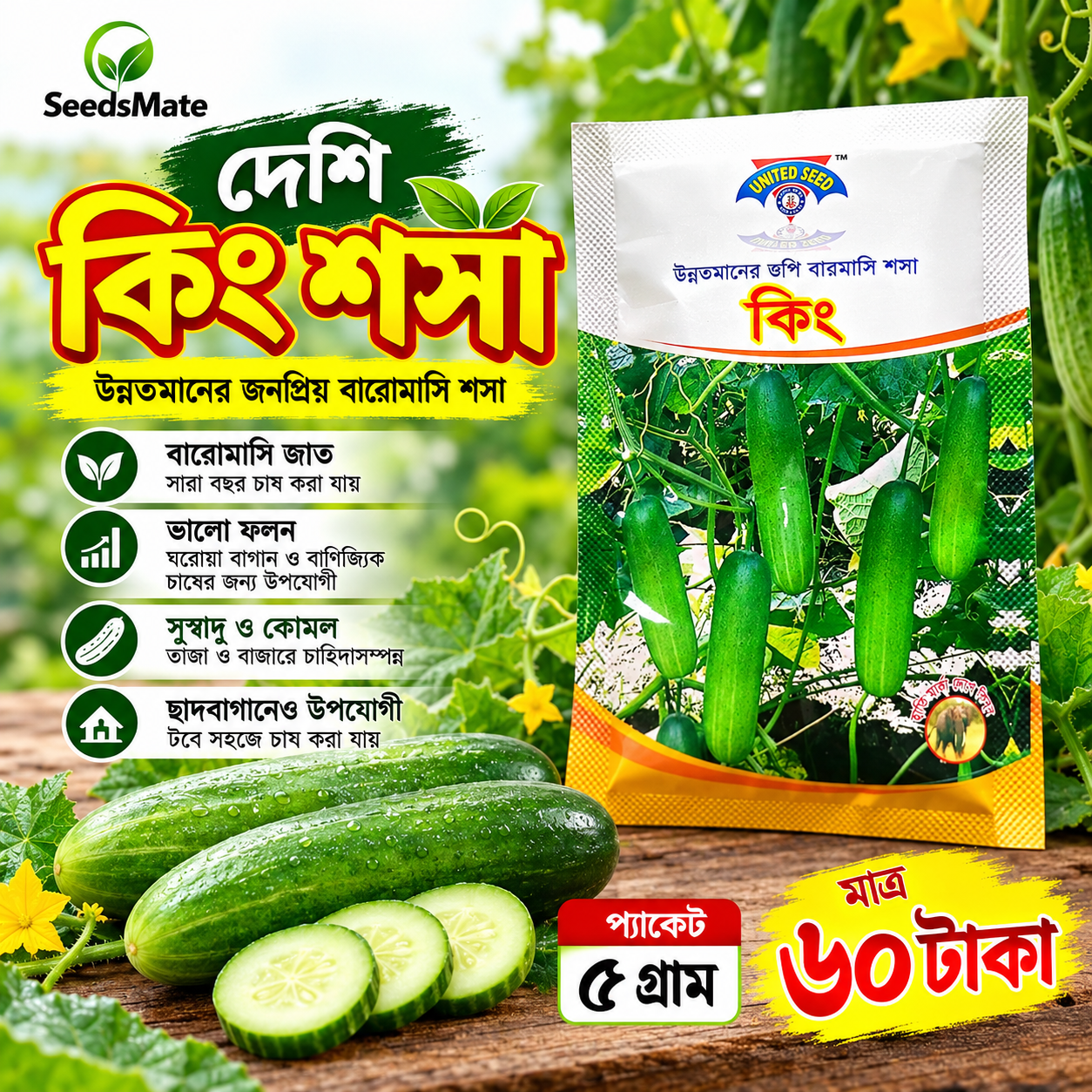দেশি কিং শসা বীজ ৫ গ্রাম – SeedsMate